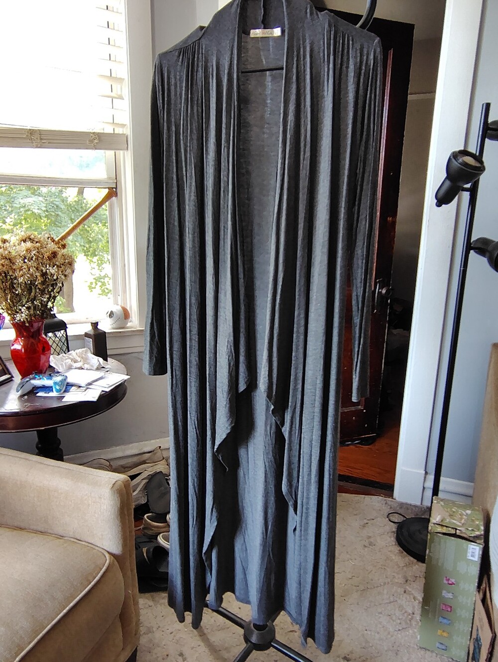 Long Draped Women's Skirt Cardigan - Charcoal Gray